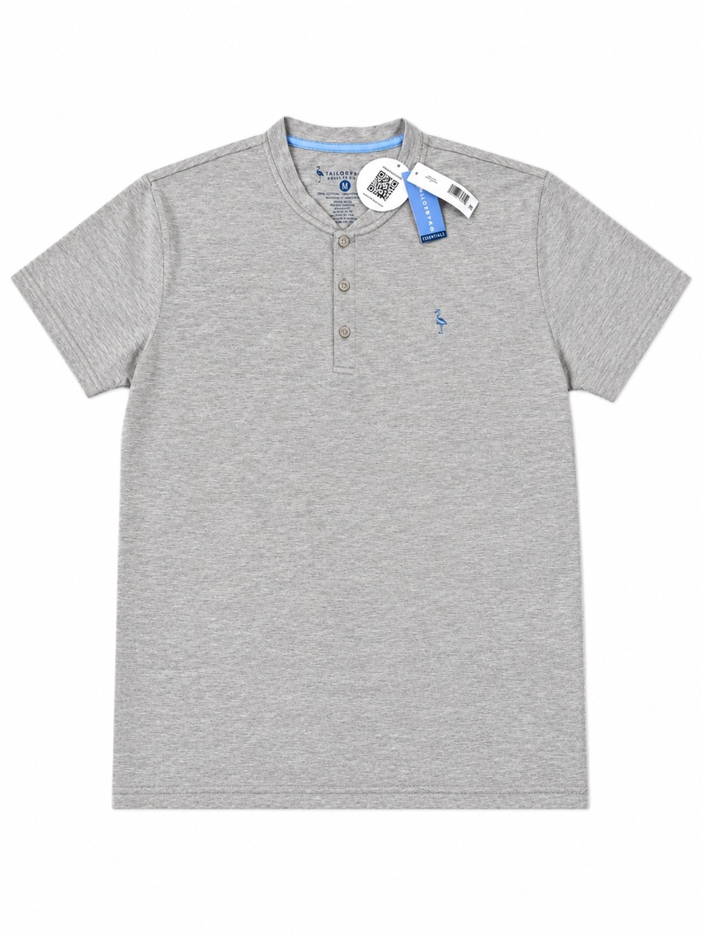 Tailorbyrd Men's Heather Gray Short-Sleeve Henley Polo with Blue Logo NWT